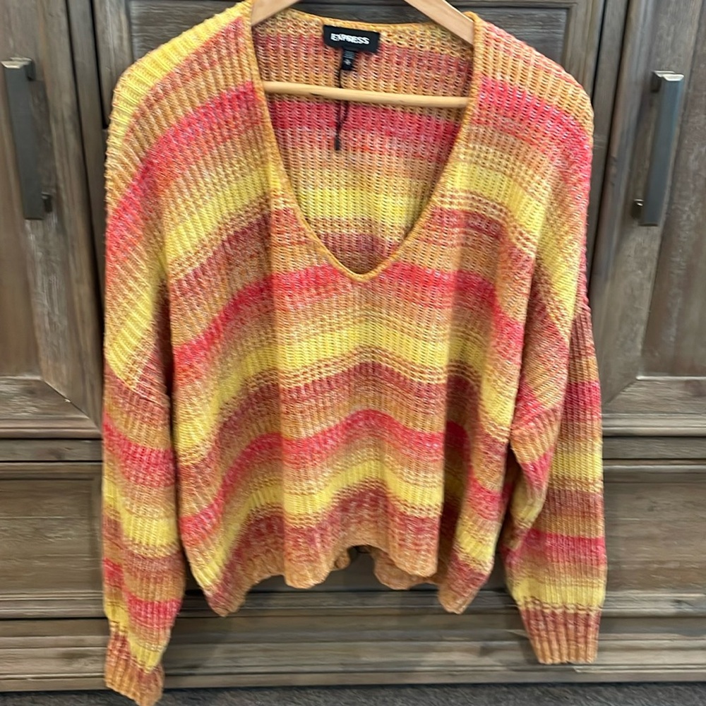 Express Striped Ribbed Back Slit Cardigan Sweater. Womens size XL.‎